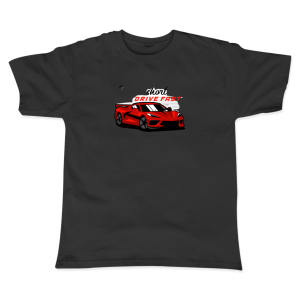 Corvette C8 Baskılı Siyah T-Shirt